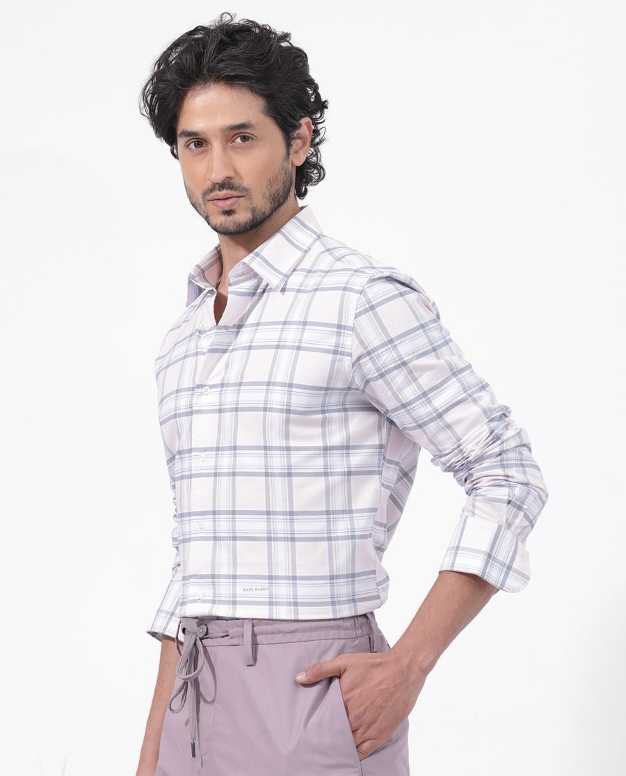 Rare Rabbit Men's Lowen Pastel Pink Cotton Checked Print Regular Fit Full Sleeve Collared Shirt
