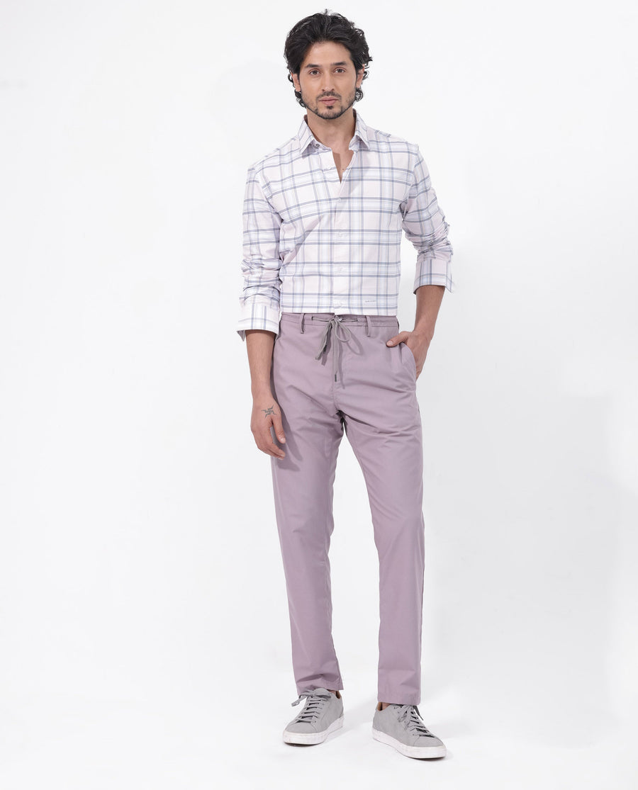 Rare Rabbit Men's Lowen Pastel Pink Cotton Checked Print Regular Fit Full Sleeve Collared Shirt