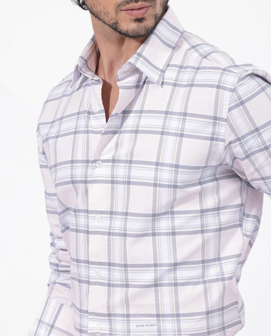 Rare Rabbit Men's Lowen Pastel Pink Cotton Checked Print Regular Fit Full Sleeve Collared Shirt