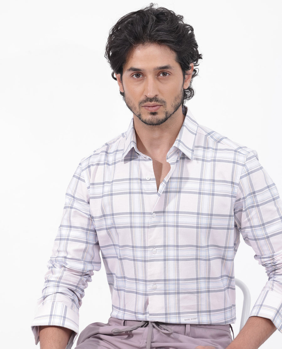 Rare Rabbit Men's Lowen Pastel Pink Cotton Checked Print Regular Fit Full Sleeve Collared Shirt