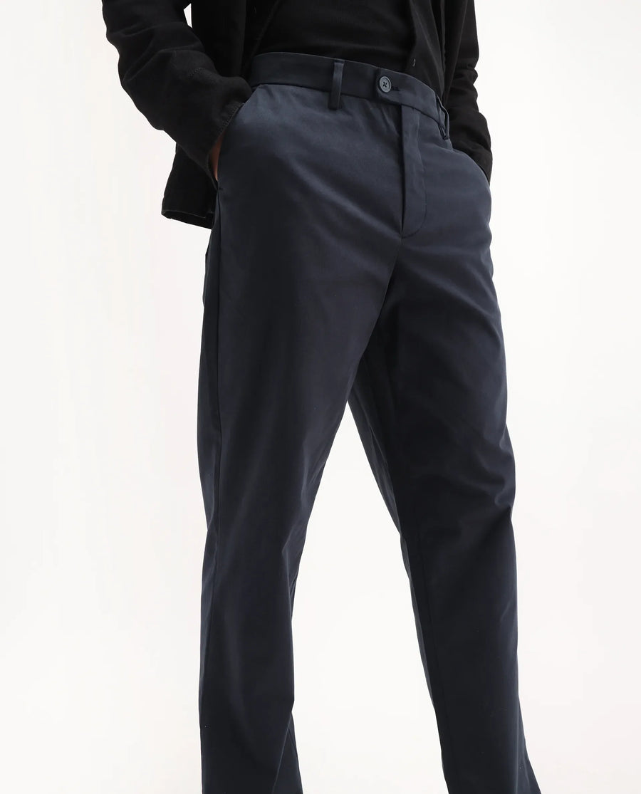 Rare Rabbit Men's Lubeck Navy Cotton Plain Relaxed Fit Trouser