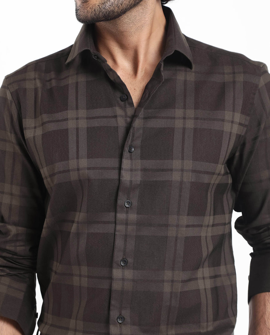 Rare Rabbit Men's Lubin Olive Cotton Checked Print Regular Fit Full Sleeve Collared Shirt