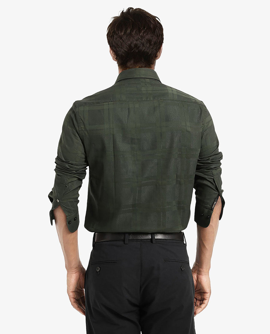 Rare Rabbit Men's Lubin Dark Green Cotton Checked Print Regular Fit Full Sleeve Collared Shirt