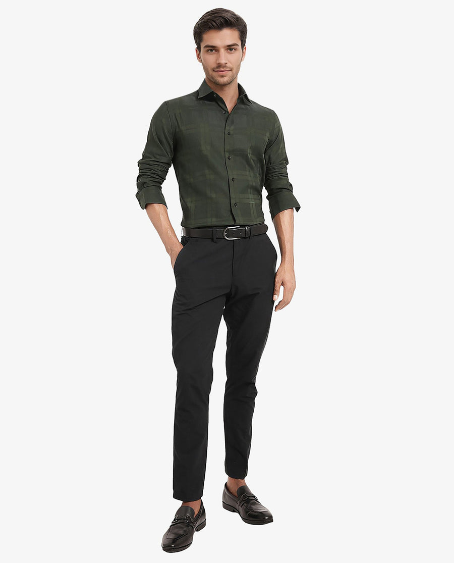 Rare Rabbit Men's Lubin Dark Green Cotton Checked Print Regular Fit Full Sleeve Collared Shirt