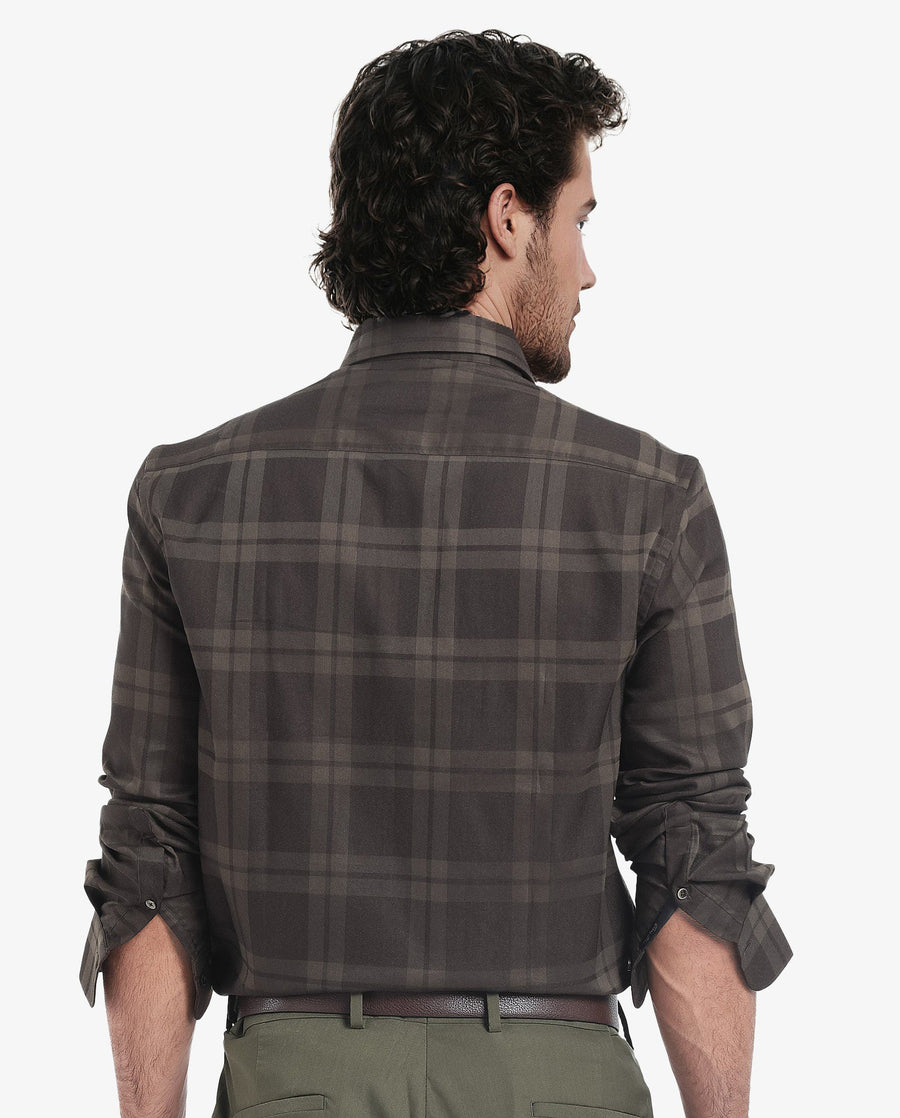 Rare Rabbit Men's Lubin Olive Cotton Checked Print Regular Fit Full Sleeve Collared Shirt