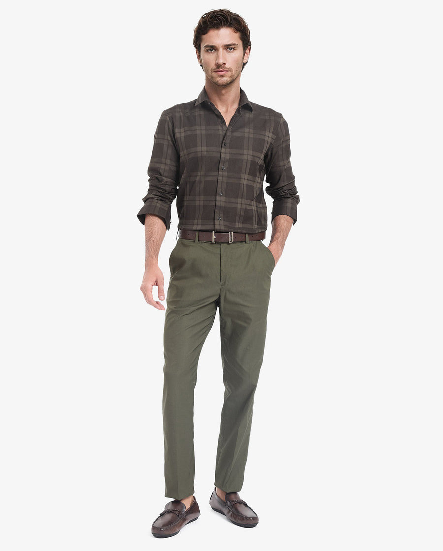 Rare Rabbit Men's Lubin Olive Cotton Checked Print Regular Fit Full Sleeve Collared Shirt