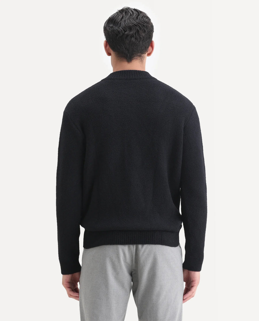 Rare Rabbit Men's Luca Black Nylon Fabric Full Sleeve High Neck Monogram Print Sweater