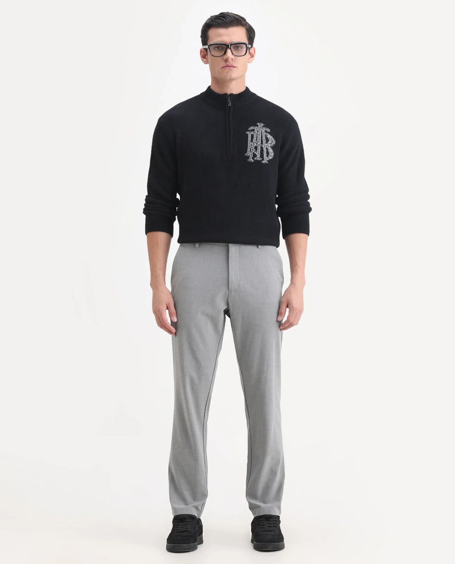 Rare Rabbit Men's Luca Black Nylon Fabric Full Sleeve High Neck Monogram Print Sweater