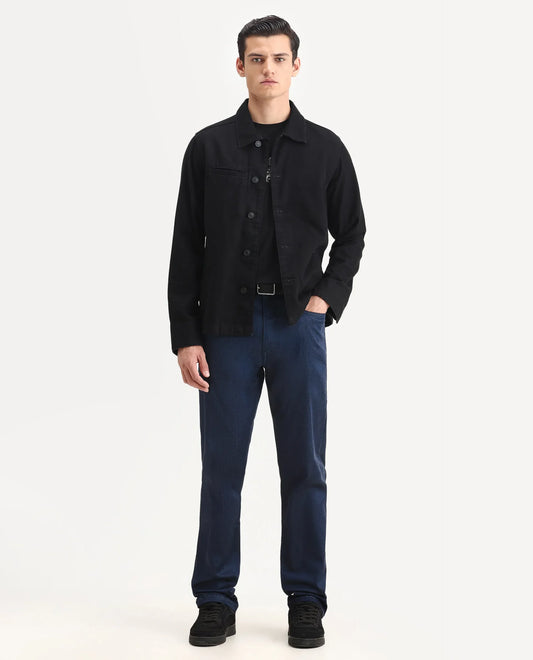 Rare Rabbit Men's Lucas-M Dark Blue Cotton Blend Fabric Morris Regular Fit Plain Jeans