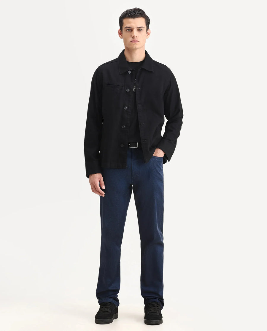Rare Rabbit Men's Lucas-M Dark Blue Cotton Blend Fabric Morris Regular Fit Plain Jeans