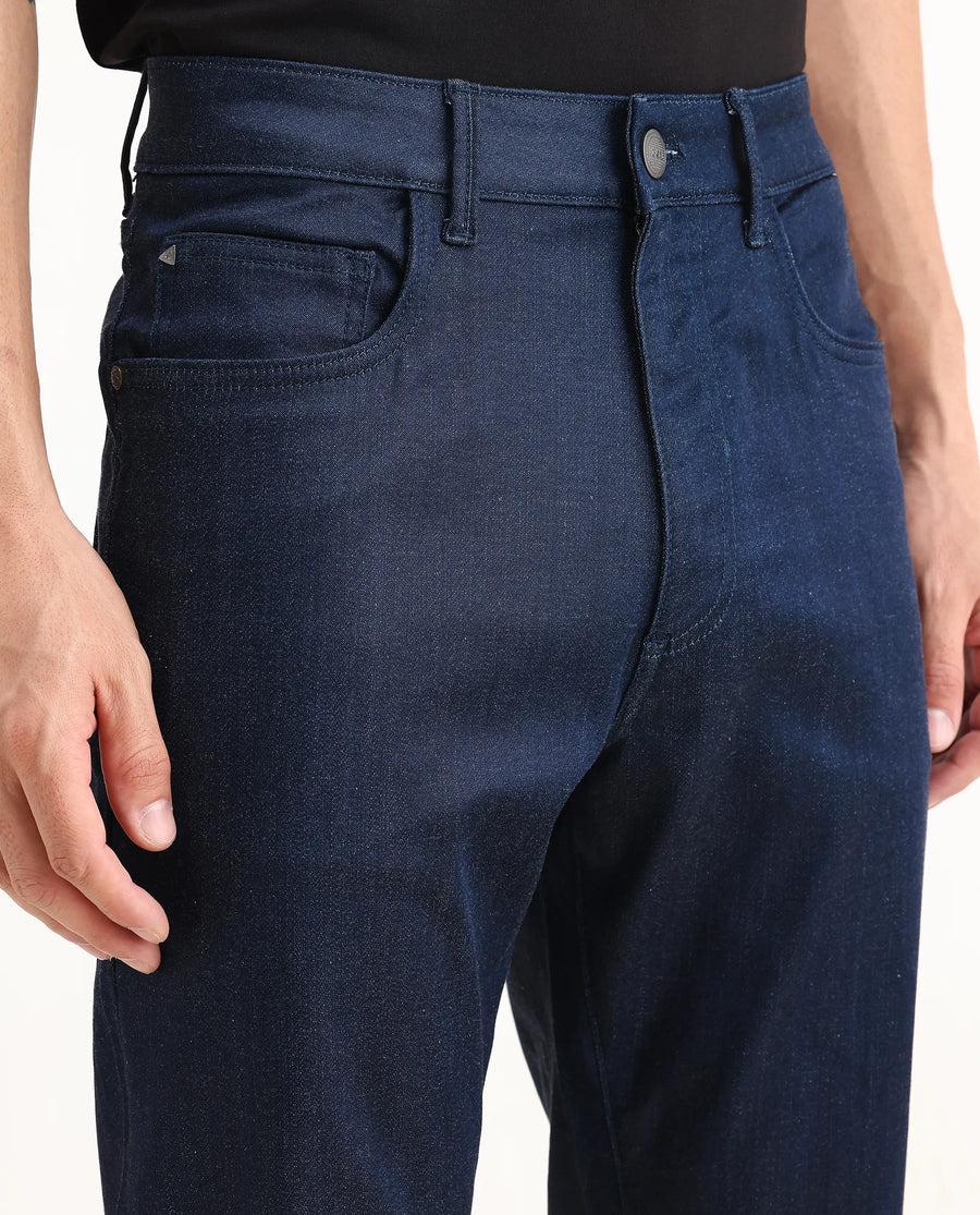 Rare Rabbit Men's Lucas-M Dark Blue Cotton Blend Fabric Morris Regular Fit Plain Jeans