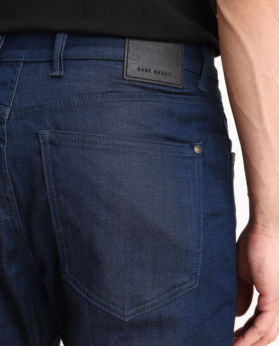 Rare Rabbit Men's Lucas-M Dark Blue Cotton Blend Fabric Morris Regular Fit Plain Jeans