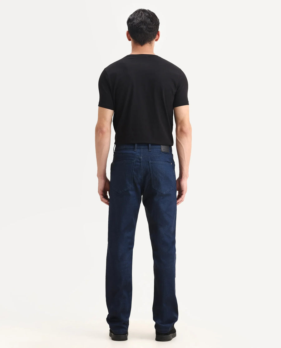 Rare Rabbit Men's Lucas-M Dark Blue Cotton Blend Fabric Morris Regular Fit Plain Jeans