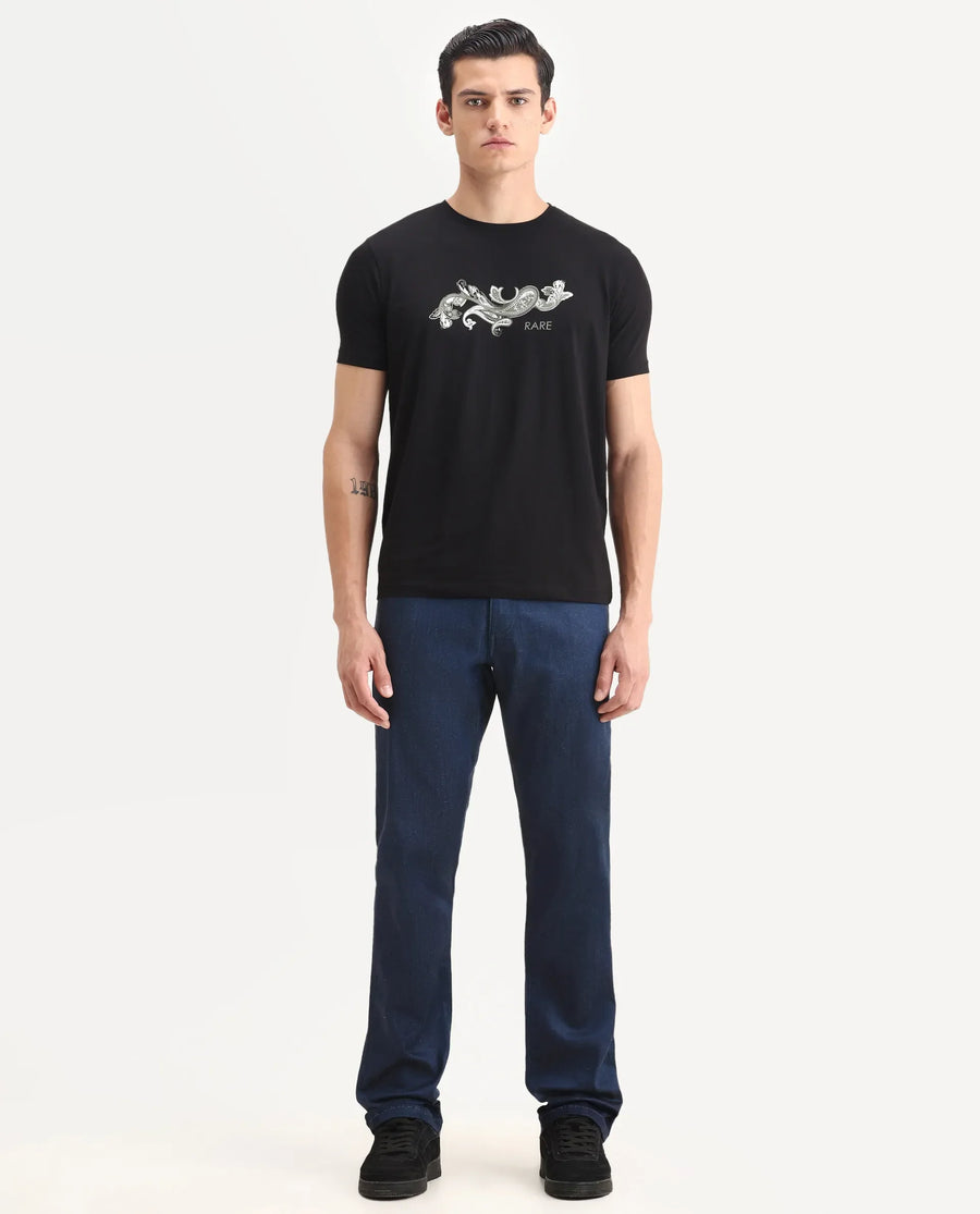 Rare Rabbit Men's Lucas-M Dark Blue Cotton Blend Fabric Morris Regular Fit Plain Jeans