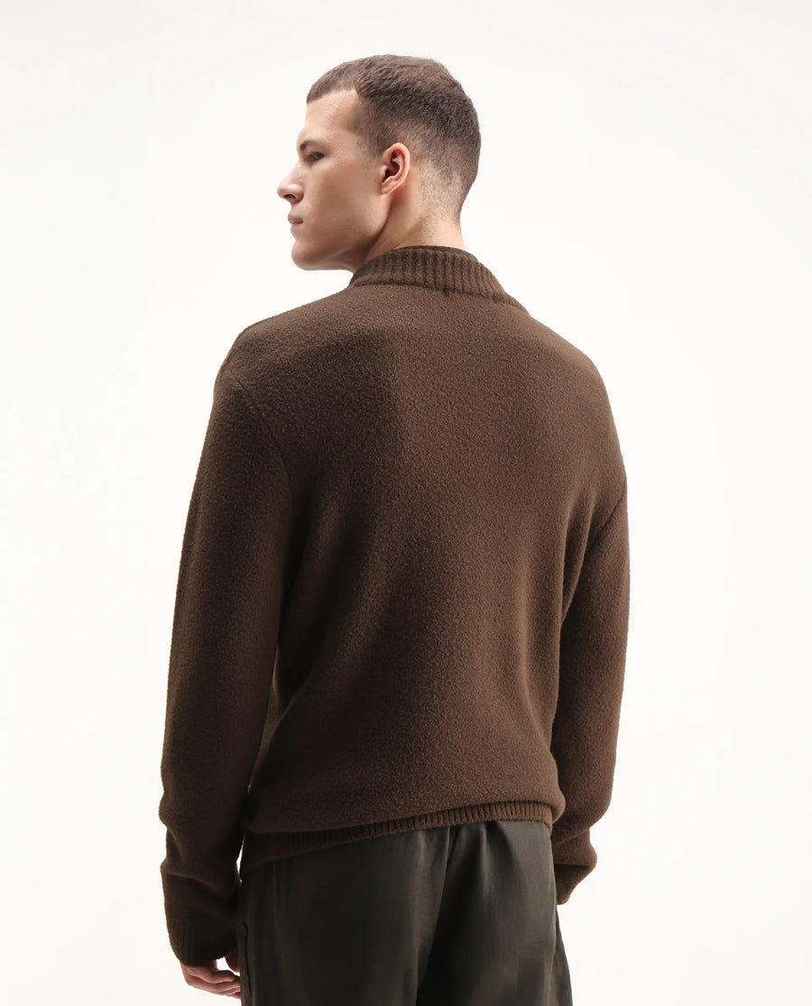 Rare Rabbit Men's Luke Dark Brown Cotton Plain Regular Fit Full Sleeve High Neck Sweater