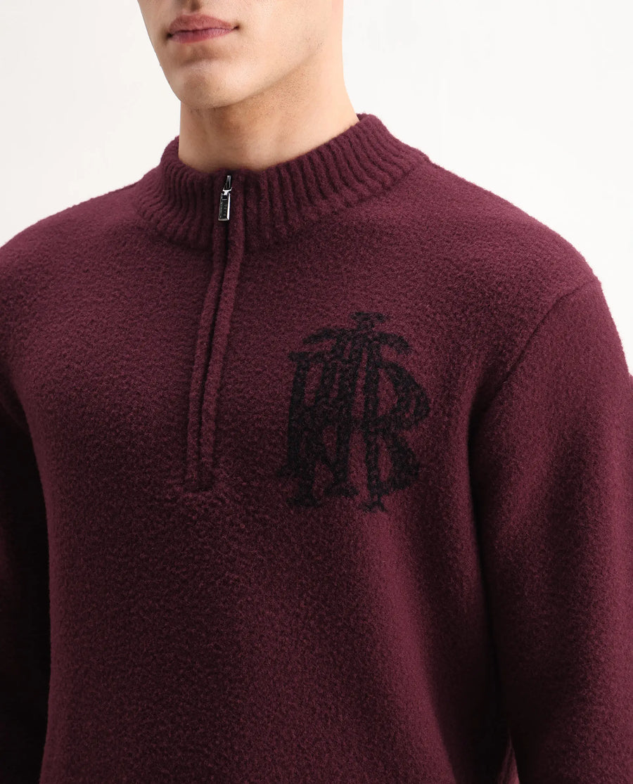 Rare Rabbit Men's Luke Dark Maroon Cotton Plain Regular Fit Full Sleeve High Neck Sweater
