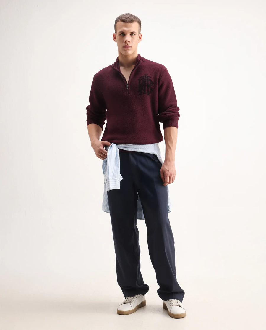 Rare Rabbit Men's Luke Dark Maroon Cotton Plain Regular Fit Full Sleeve High Neck Sweater