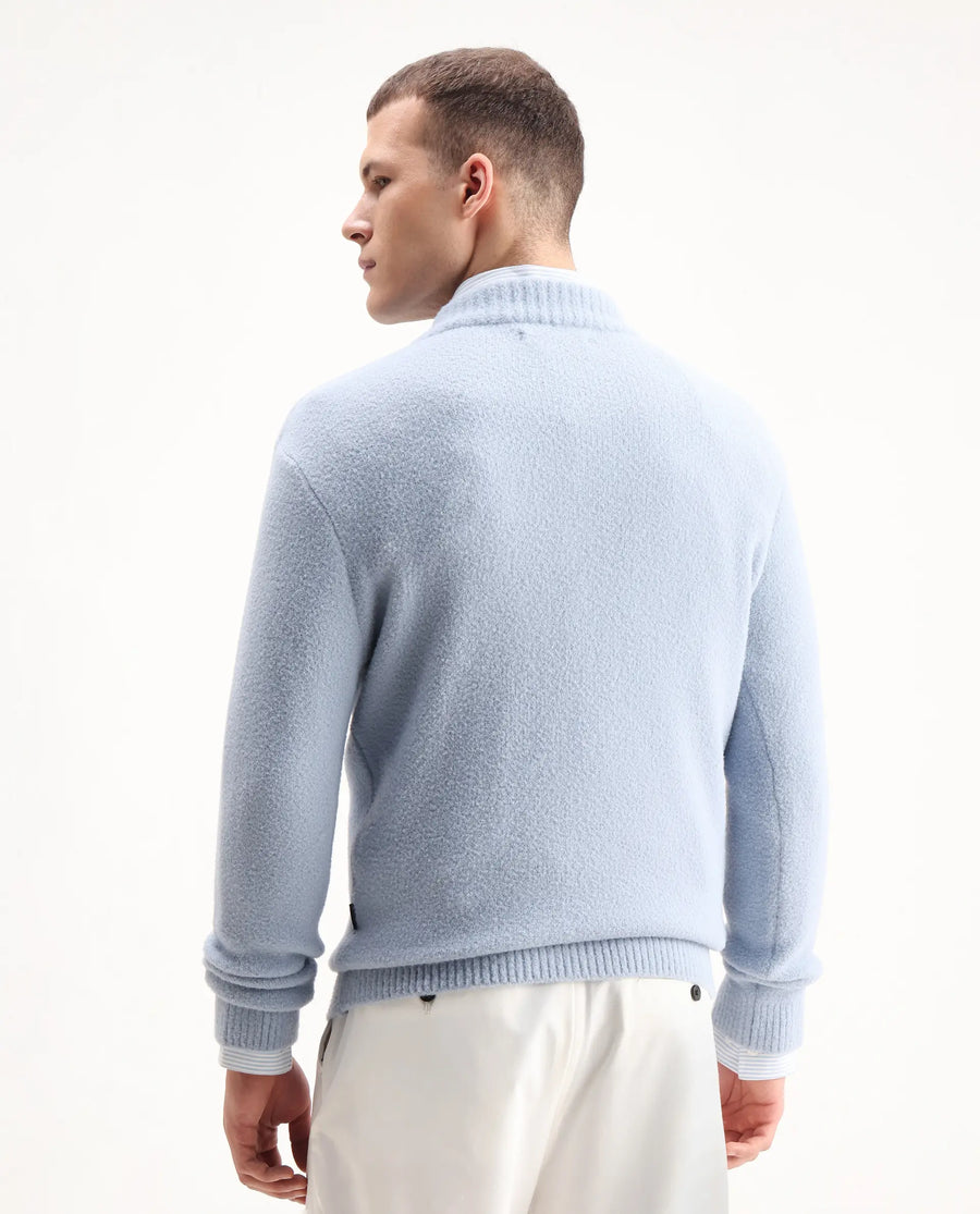 Rare Rabbit Men's Luke Pastel Blue Nylon Plain Regular Fit Full Sleeve High Neck Sweater