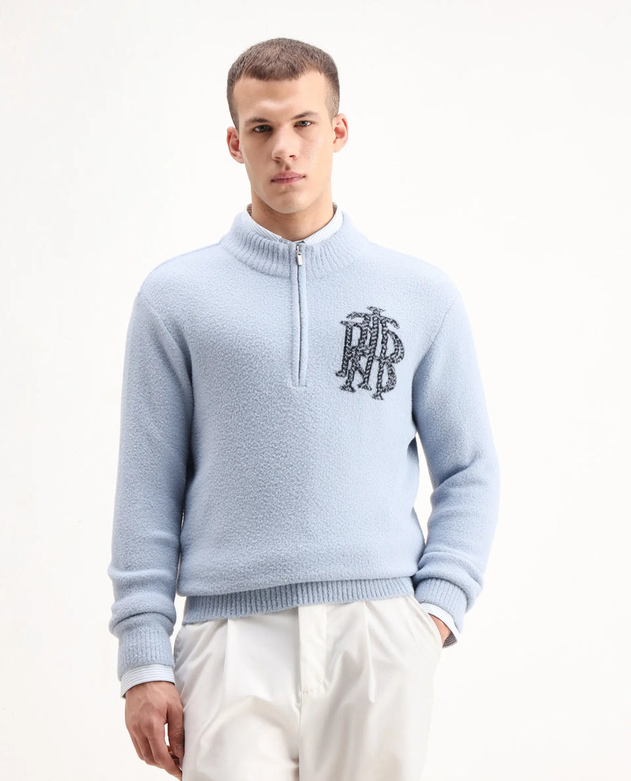 Rare Rabbit Men's Luke Pastel Blue Nylon Plain Regular Fit Full Sleeve High Neck Sweater