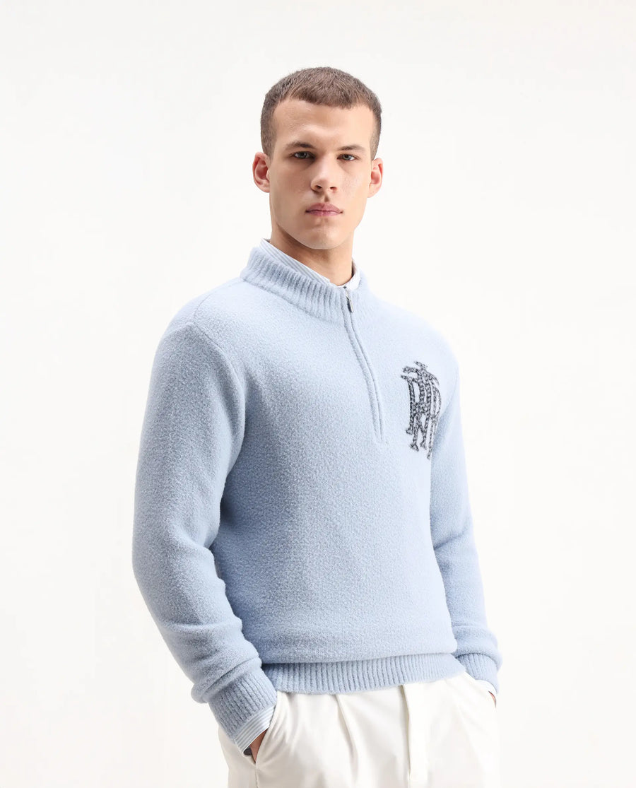 Rare Rabbit Men's Luke Pastel Blue Nylon Plain Regular Fit Full Sleeve High Neck Sweater