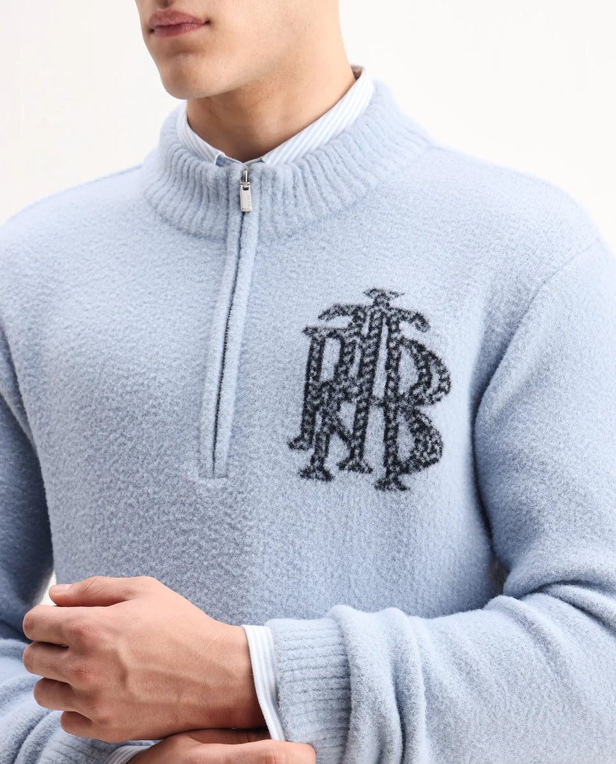 Rare Rabbit Men's Luke Pastel Blue Nylon Plain Regular Fit Full Sleeve High Neck Sweater