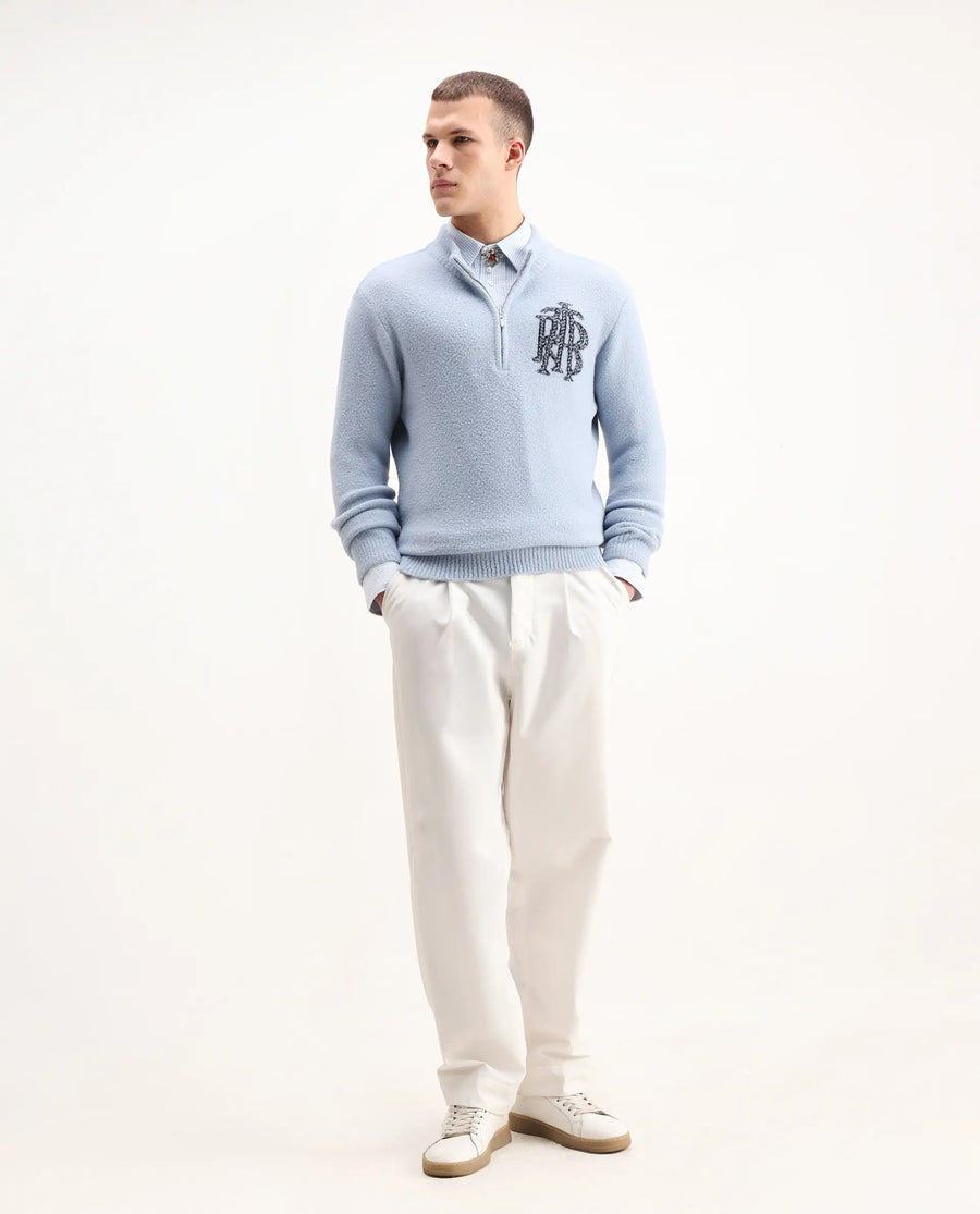 Rare Rabbit Men's Luke Pastel Blue Nylon Plain Regular Fit Full Sleeve High Neck Sweater