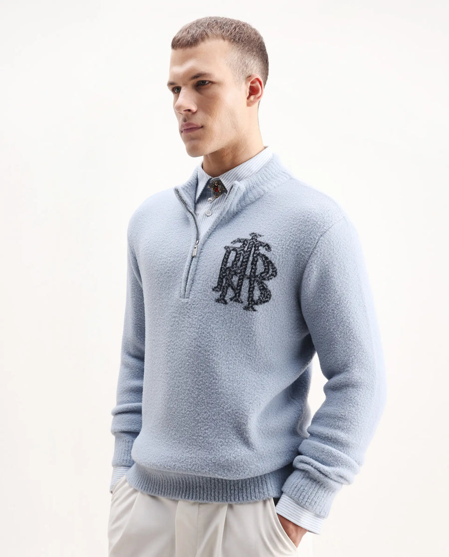 Rare Rabbit Men's Luke Pastel Blue Nylon Plain Regular Fit Full Sleeve High Neck Sweater