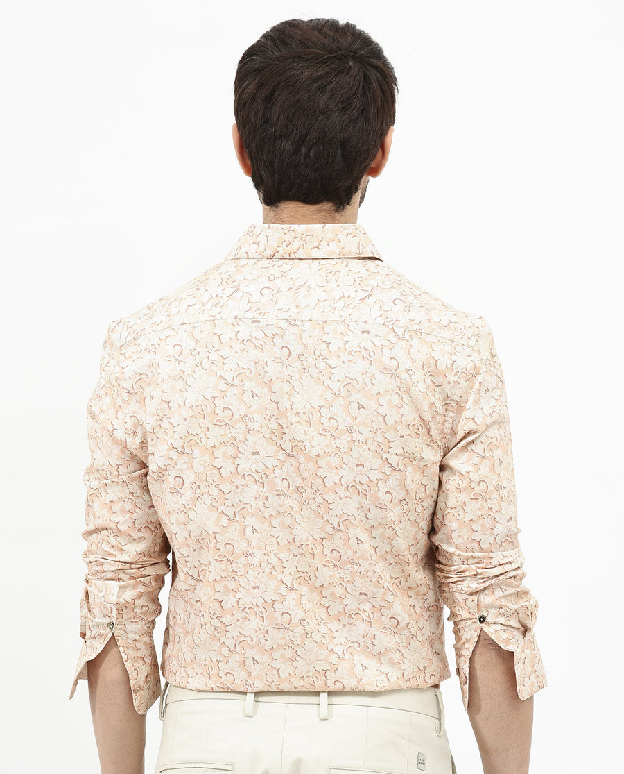 Rare Rabbit Men's Lume Dusky Orange Viscose Floral Print Regular Fit Full Sleeve Collared Shirt