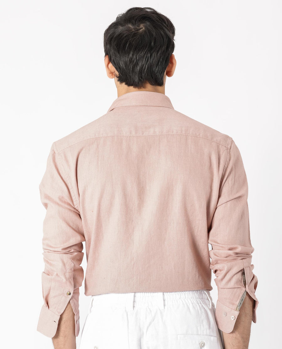 Rare Rabbit Men's Lunet Dusky Pink Linen Full Sleeves Solid Shirt