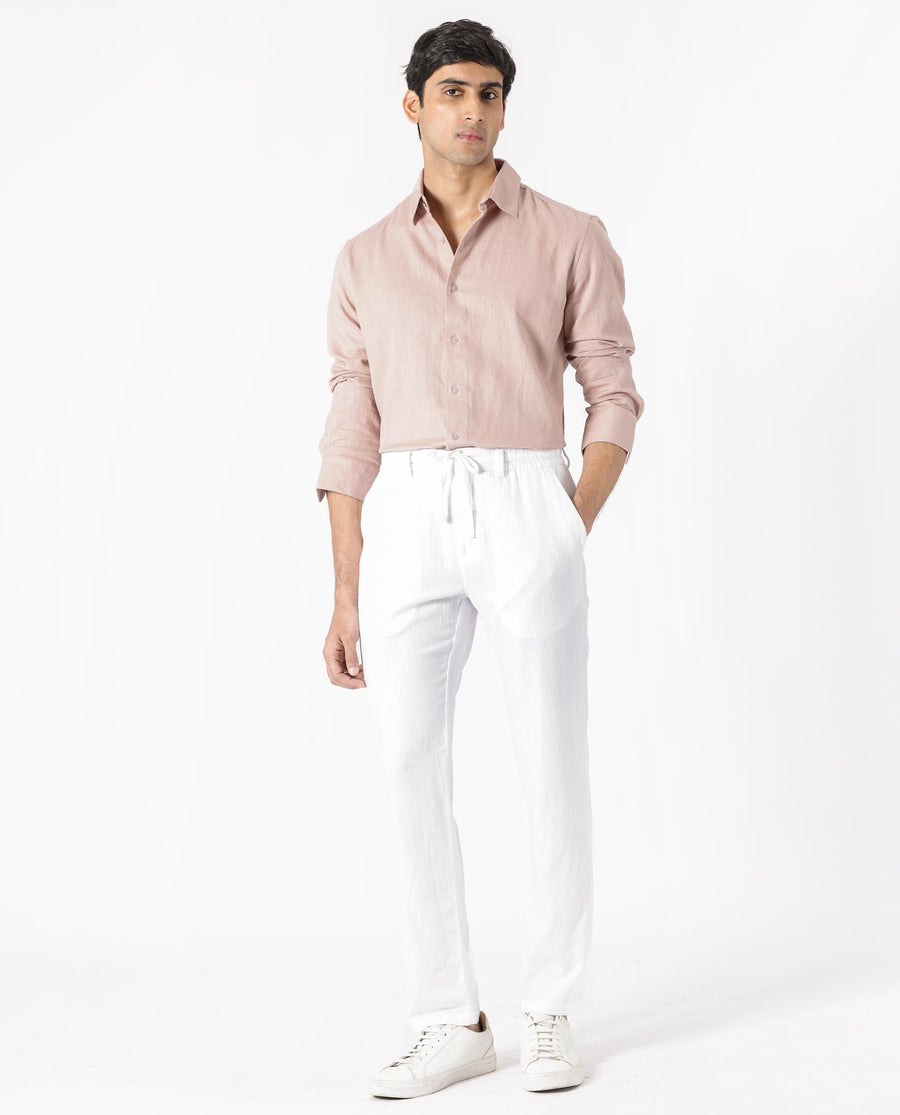 Rare Rabbit Men's Lunet Dusky Pink Linen Full Sleeves Solid Shirt
