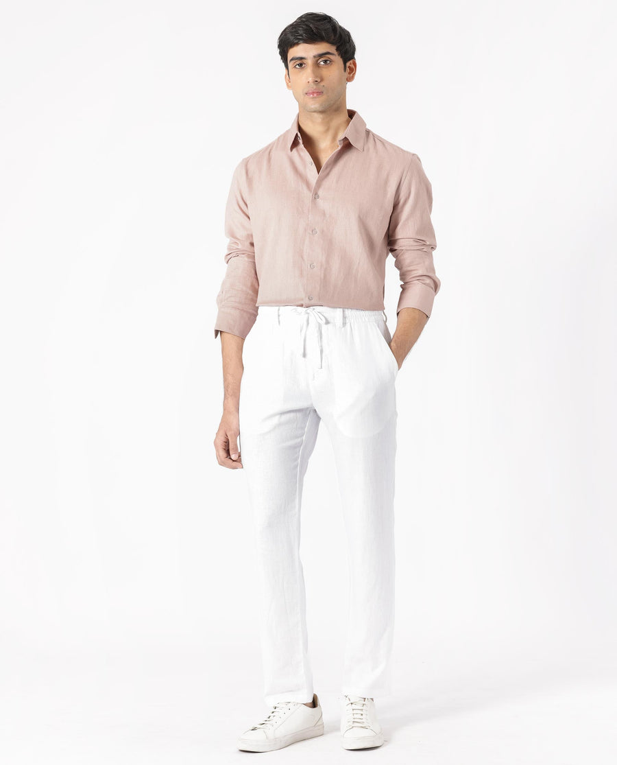 Rare Rabbit Men's Lunet Dusky Pink Linen Full Sleeves Solid Shirt