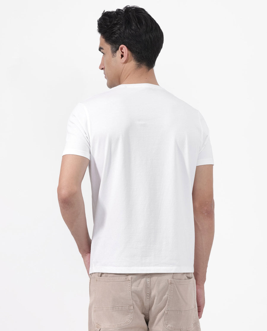Rare Rabbit Men's Luno White Cotton Blend Graphic Print Regular Fit Half Sleeve Crew Neck T-Shirt
