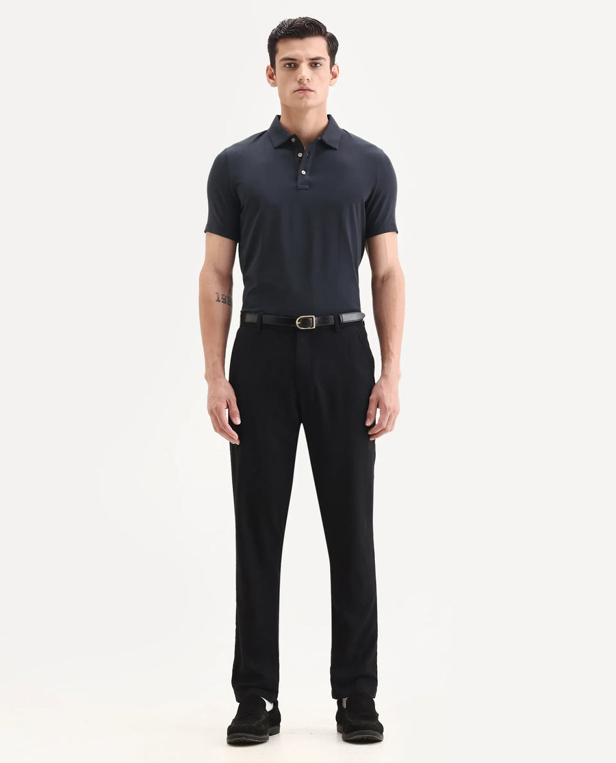 Rare Rabbit Men's Lupin Navy Cotton Plain Regular Fit Half Sleeve Polo
