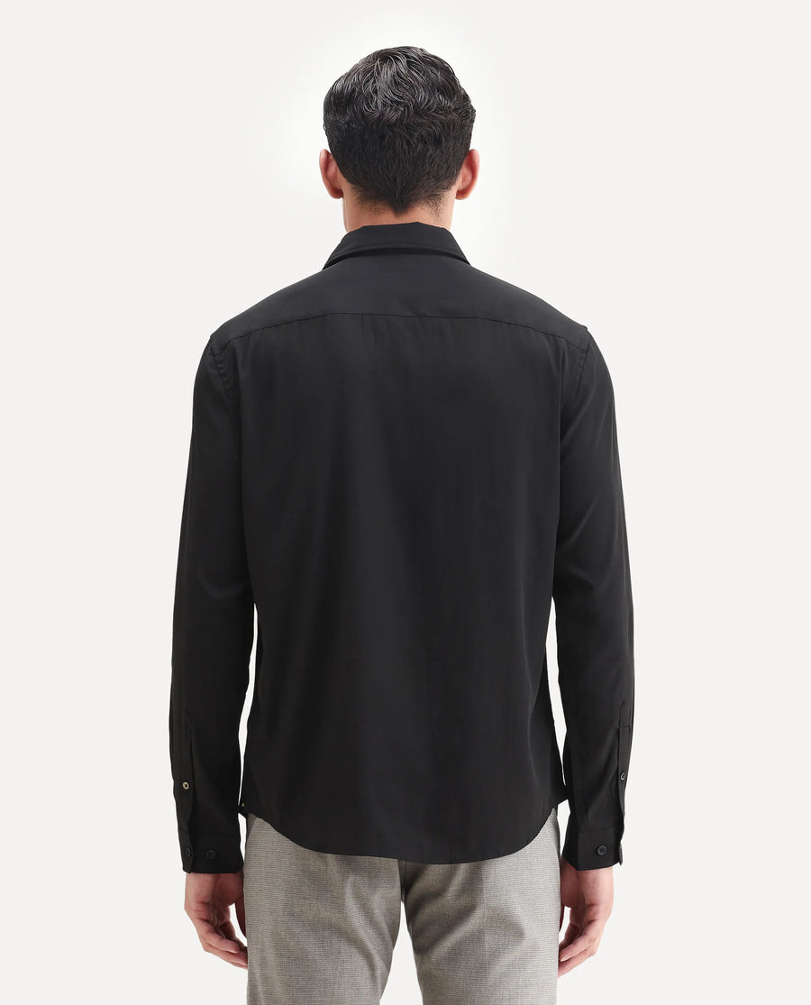 Rare Rabbit Men's Lupo Black Polyester Blend Plain Regular Fit Full Sleeve Collared Shirt