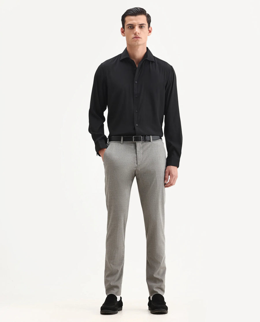 Rare Rabbit Men's Lupo Black Polyester Blend Plain Regular Fit Full Sleeve Collared Shirt