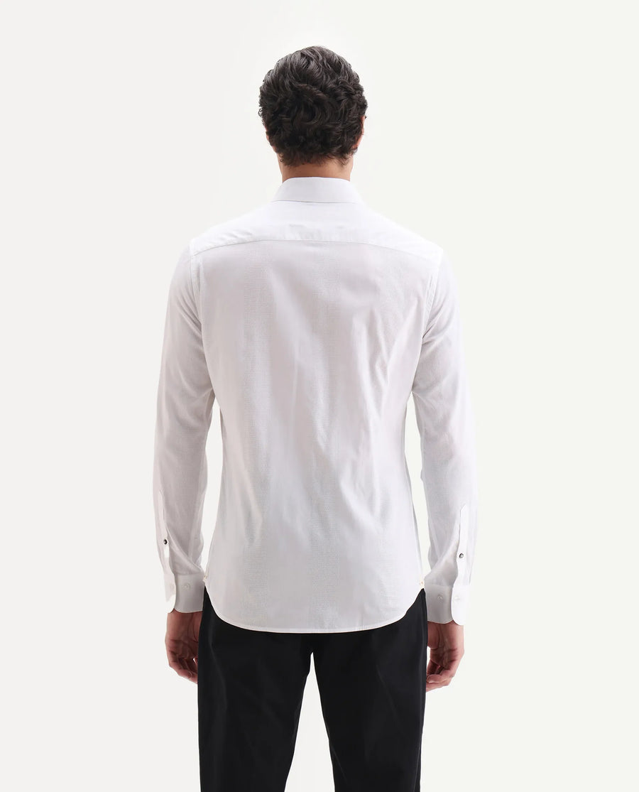 Rare Rabbit Men's Lurtz-25 White Cotton Spread Collar Regular Fit Jacquard Shirt