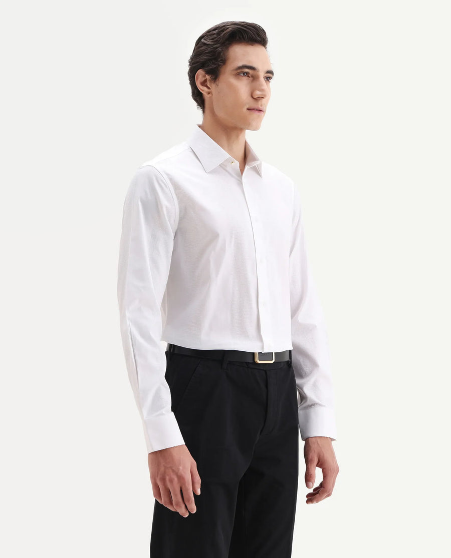 Rare Rabbit Men's Lurtz-25 White Cotton Spread Collar Regular Fit Jacquard Shirt