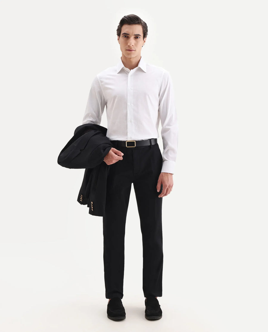 Rare Rabbit Men's Lurtz-25 White Cotton Spread Collar Regular Fit Jacquard Shirt
