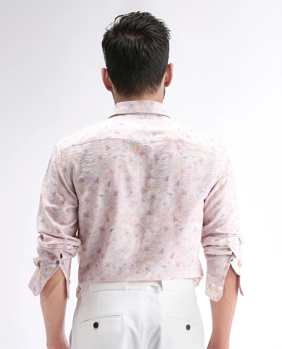 Rare Rabbit Men's Lush Pink Viscose Blend Abstract Print Regular Fit Full Sleeve Collared Shirt