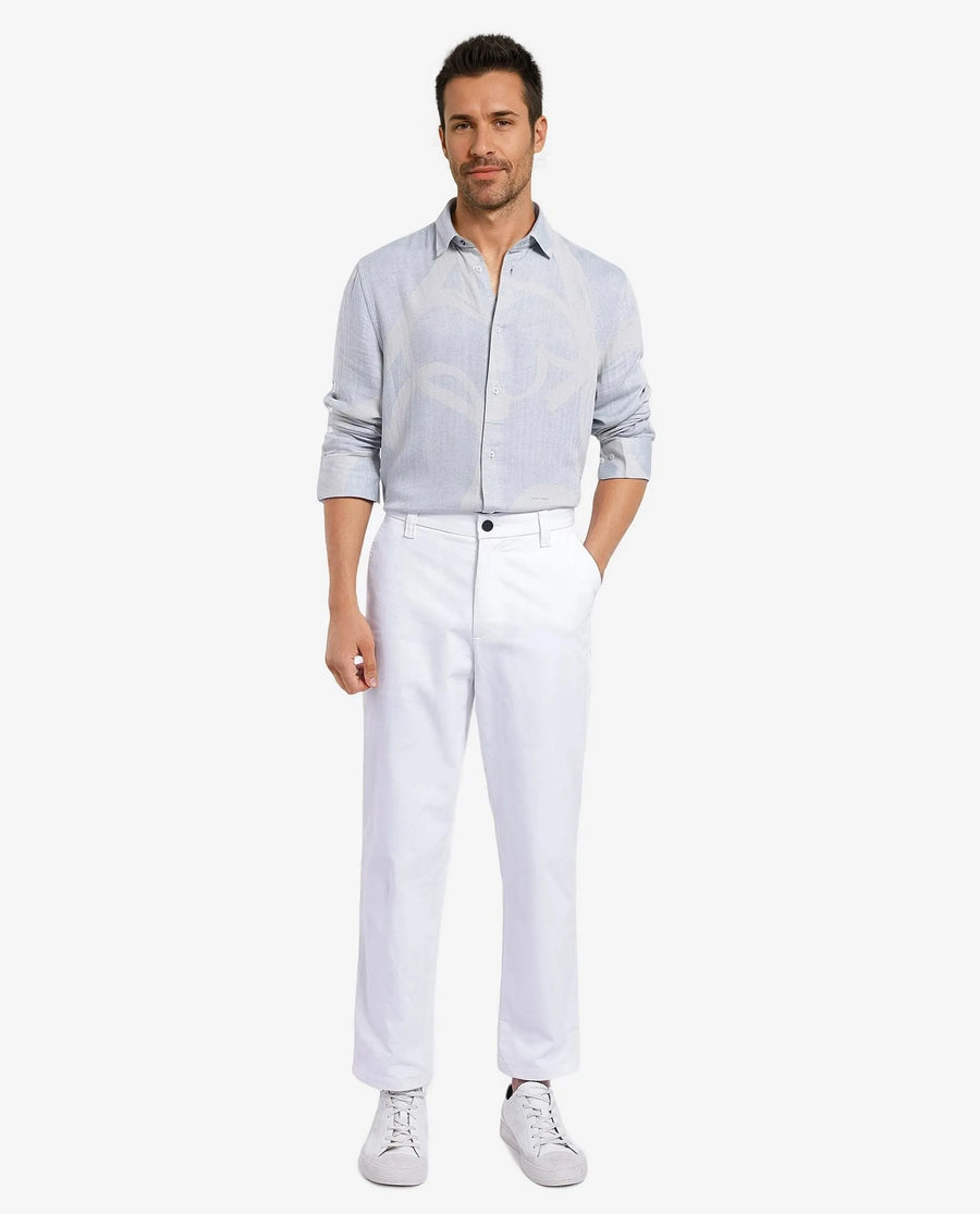 Rare Rabbit Men's Lusia-1 Off White Cotton Jacquard Regular Fit Full Sleeve Collared Shirt