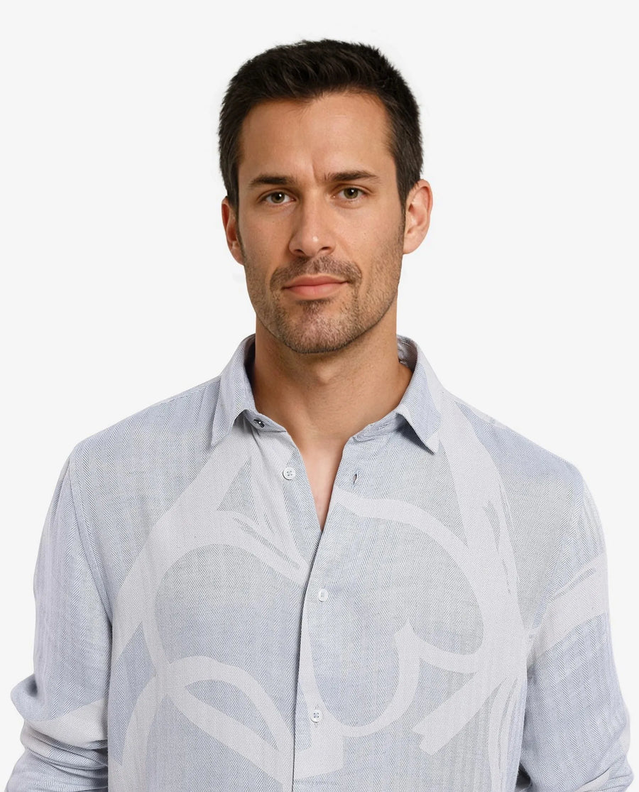 Rare Rabbit Men's Lusia-1 Off White Cotton Jacquard Regular Fit Full Sleeve Collared Shirt