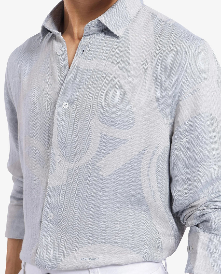 Rare Rabbit Men's Lusia-1 Off White Cotton Jacquard Regular Fit Full Sleeve Collared Shirt
