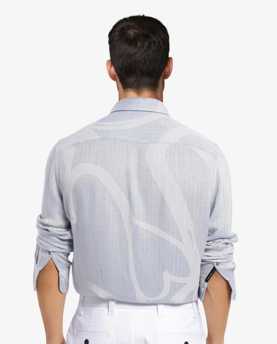 Rare Rabbit Men's Lusia-1 Off White Cotton Jacquard Regular Fit Full Sleeve Collared Shirt