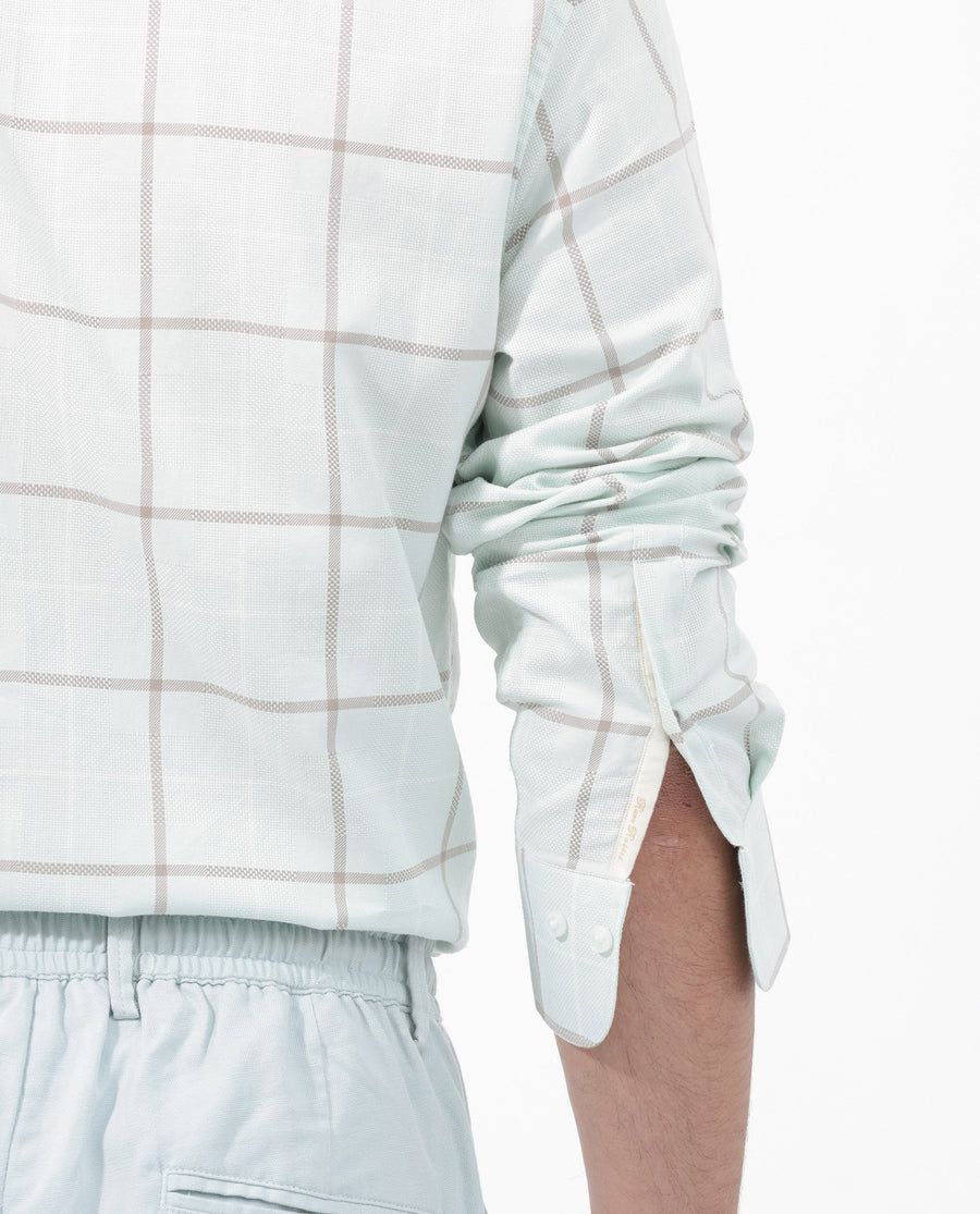 Rare Rabbit Men's Carrie Pastel Blue Cotton Checked Print Regular Fit Full Sleeve Collared Shirt