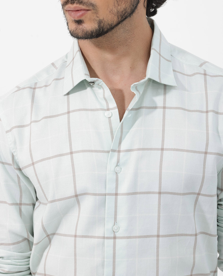 Rare Rabbit Men's Carrie Pastel Blue Cotton Checked Print Regular Fit Full Sleeve Collared Shirt
