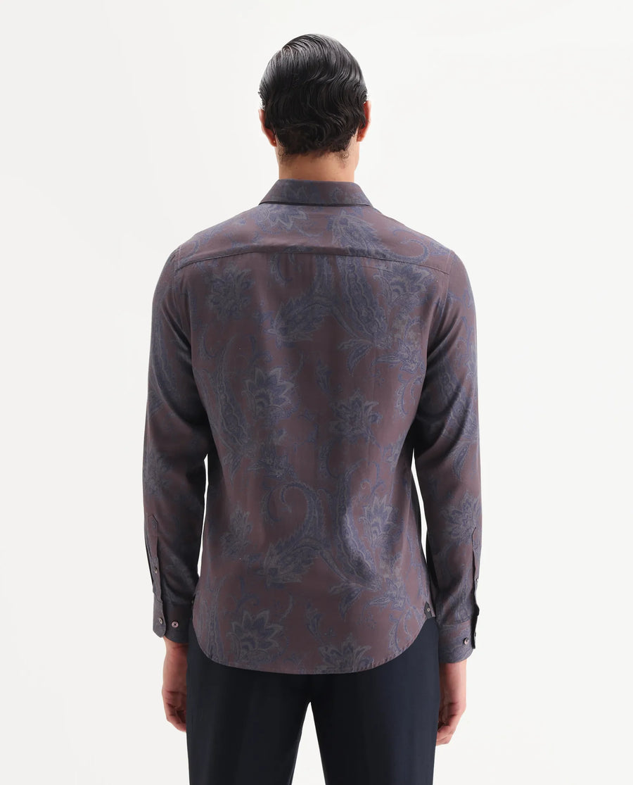 Rare Rabbit Men's Luto Dusky Red Viscose Blend Fabric Collared Neck Regular Fit Paisley Print Shirt