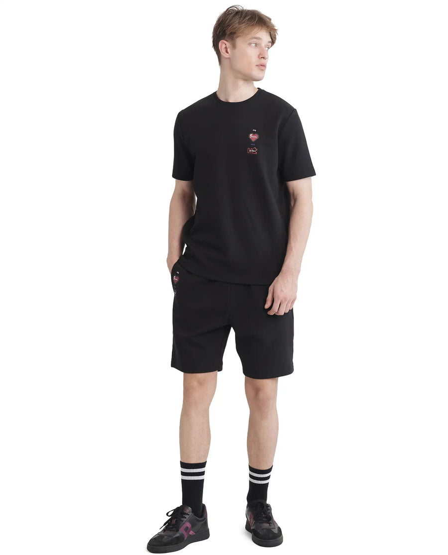 Rare Rabbit Men's Luxa Black Cotton Blend Graphic Print Regular Fit Half Sleeve Crew Neck T-Shirt