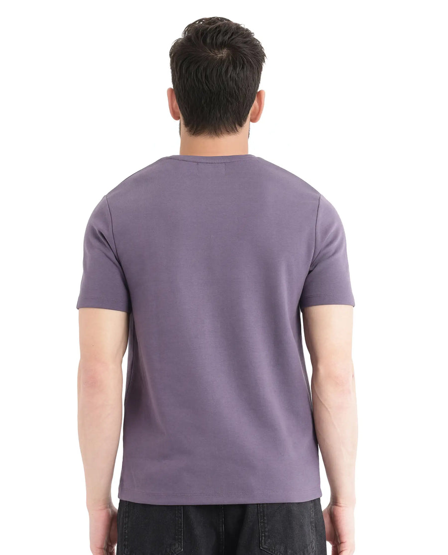 Rare Rabbit Men's Luxa Pastel Purple Cotton Blend Graphic Print Regular Fit Half Sleeve Crew Neck T-Shirt
