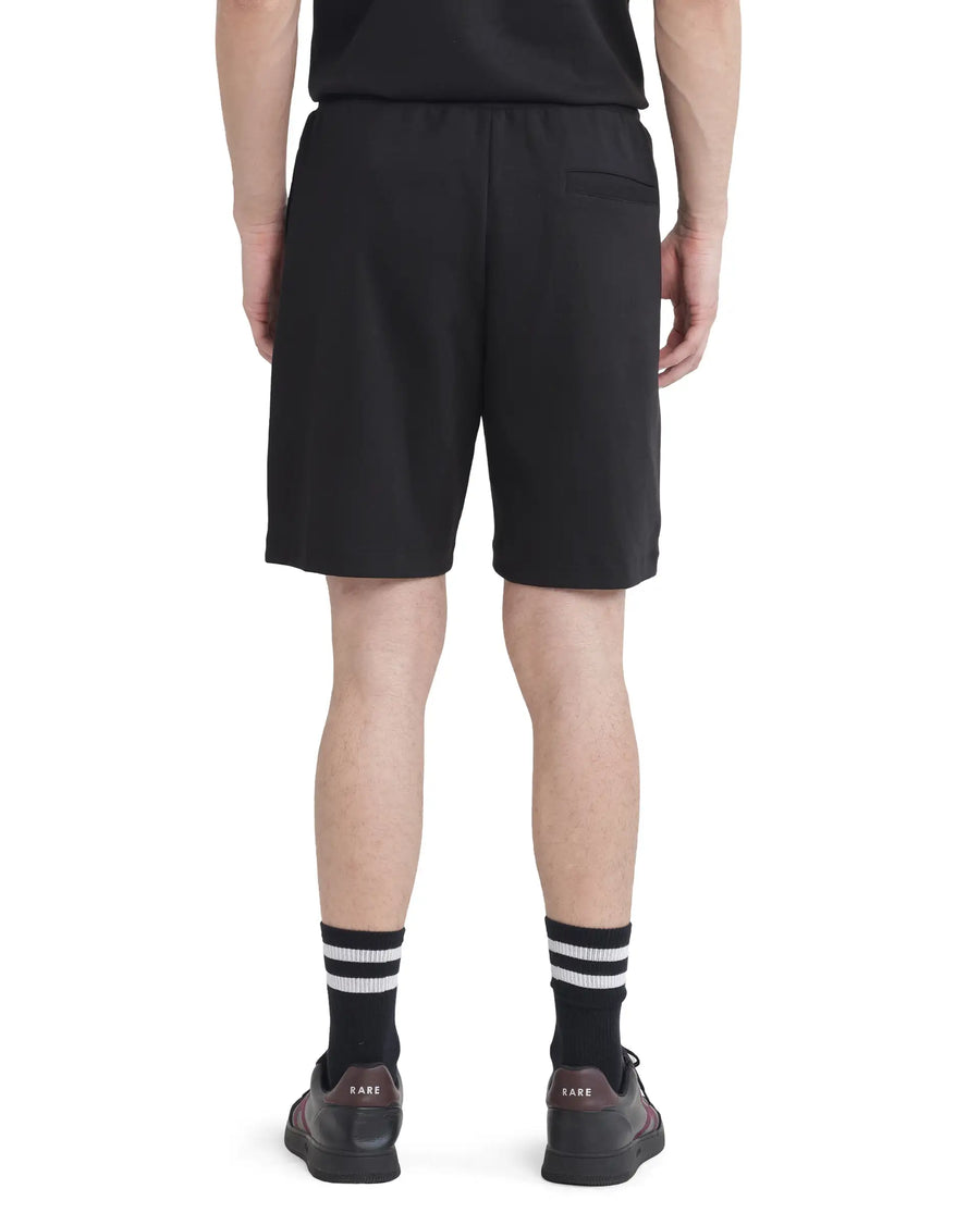 Rare Rabbit Men's Lux Black Cotton Blend Plain Relaxed Fit Shorts