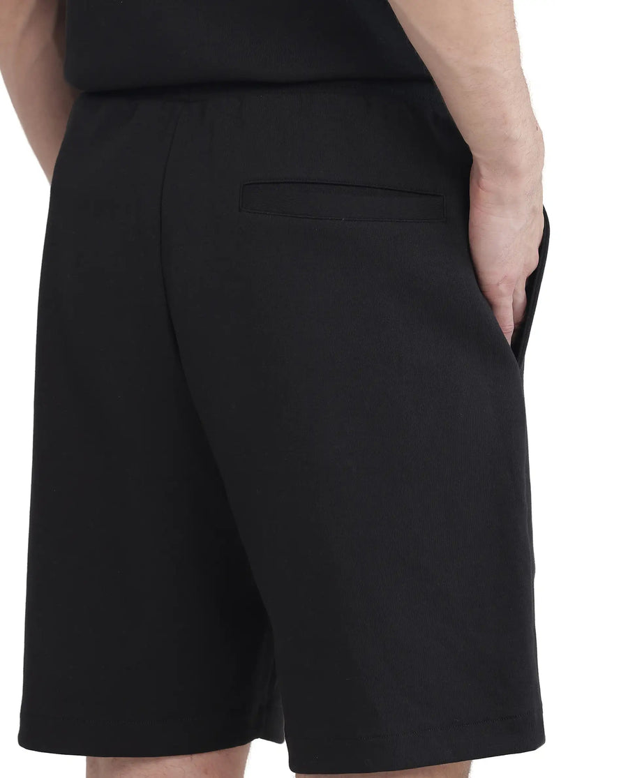 Rare Rabbit Men's Lux Black Cotton Blend Plain Relaxed Fit Shorts